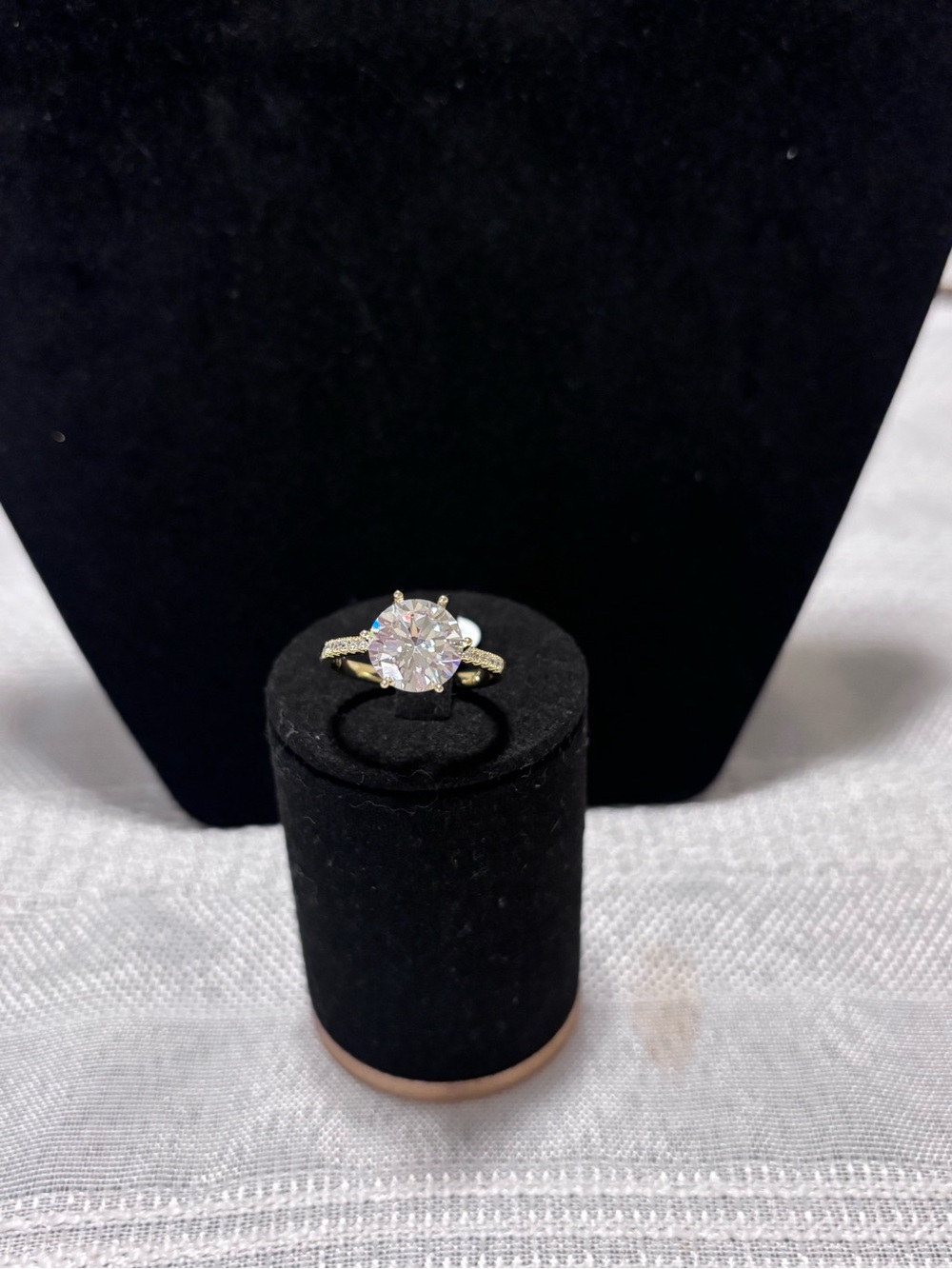 Gold Engagement Ring with Clear CZ Solitaire Size 7
